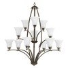 Progress Lighting Joy 12-Light Three-Tier Chandelier, Steel, Antique Bronze, Etched White Fluted Glass - 2 of 2