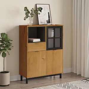vidaXL Highboard with Glass Door FLAM 36.2 in.x15.7 in.x48.2 in. Solid Wood Pine - 1 of 4
