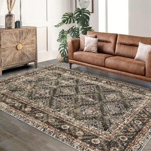 Durable Low-Pile Non-Slip Area Rug - Vintage Boho Style for Living Room, Office, Dining Room, Kids Room, and Farmhouse; Washable - 1 of 4