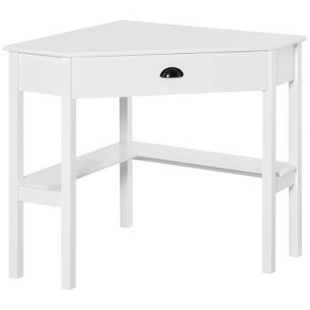 Corner Computer Desk. Writing Table with Steel Frame for Small Spaces,  White, 1 Unit - Fry's Food Stores