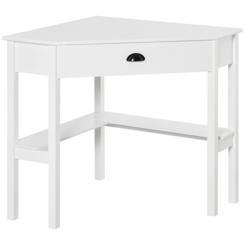 Homcom Corner Desk, Triangle Computer Desk With Drawer And Storage Shelves  For Small Spaces, Home Office Workstation For Living Room, Bedroom, White :  Target