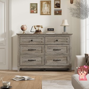 Jojoka Modern 6 Drawer Dresser with Deep Storage Drawers, Wide Wooden Closet Organizer for Bedroom and Living Room - 1 of 4
