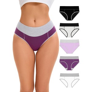 INSPIRE CHIC Women's Stretch Breathable Contrast Color Briefs 5 Pcs - 1 of 4