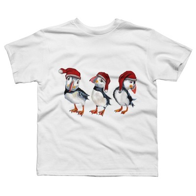 Boy's Design By Humans Christmas Puffins By msmart T-Shirt