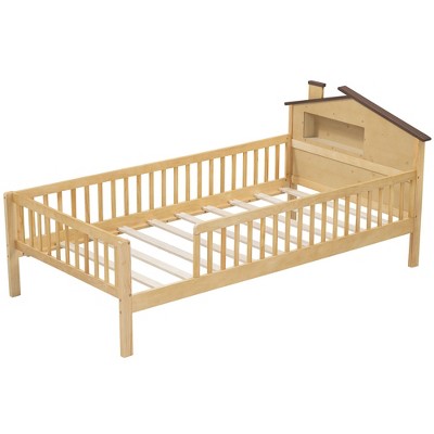 NicBex Twin/Full Size Wood Platform Bed with House-shaped Headboard and LED Lights for Adults/Boys/Girls