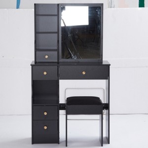 FONTOI Vanity Table with Cushioned Stool, Fashionable Dresser with Sliding Mirror&Drawers for Bedroom Small Space, Black, 12.6"*50.4"*29.2" - 1 of 4