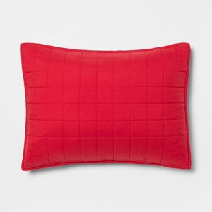 Standard Box Stitch Microfiber Kids' Quilt Sham Pillowcase Berry Red - Pillowfort™ - 1 of 3