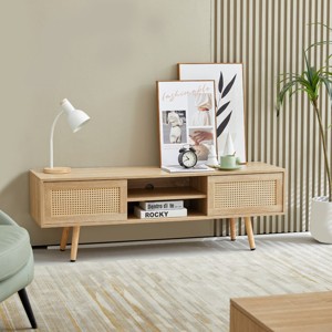 KTMBDW Rattan Coffee Table, Mid Century Modern Table, Modern Boho Style Two Layers Storage Coffee Table, for Living Room, Bedroom - 1 of 4