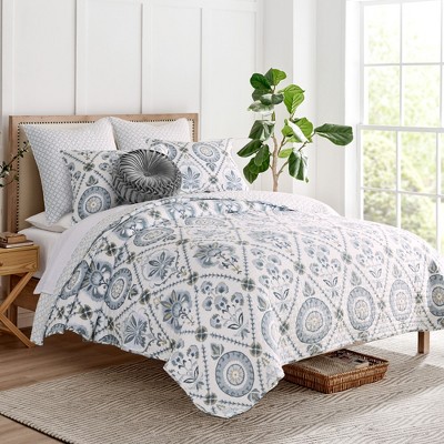 Maeve Neutral Blue and Cream Cotton Euro Sham Set