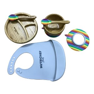 NutriChef Rainbow Dinnerware Set with Bibs for Kids - 1 of 4