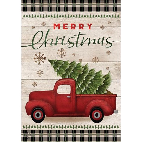 Merry Christmas Pickup Truck Garden Flag Rustic 12.5