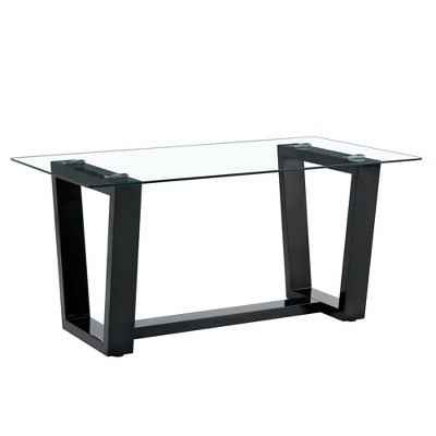 NicBex 63 Inch Rectangle Dining Table with Tempered Glass Tabletop and MDF Trapezoid Bracket for 6 to 8,Living Meeting Room