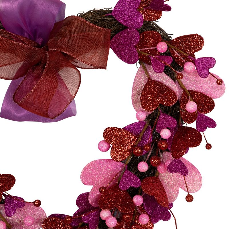 Northlight Glittered Hearts and Berries Valentine's Day Twig Wreath - 20", 4 of 8