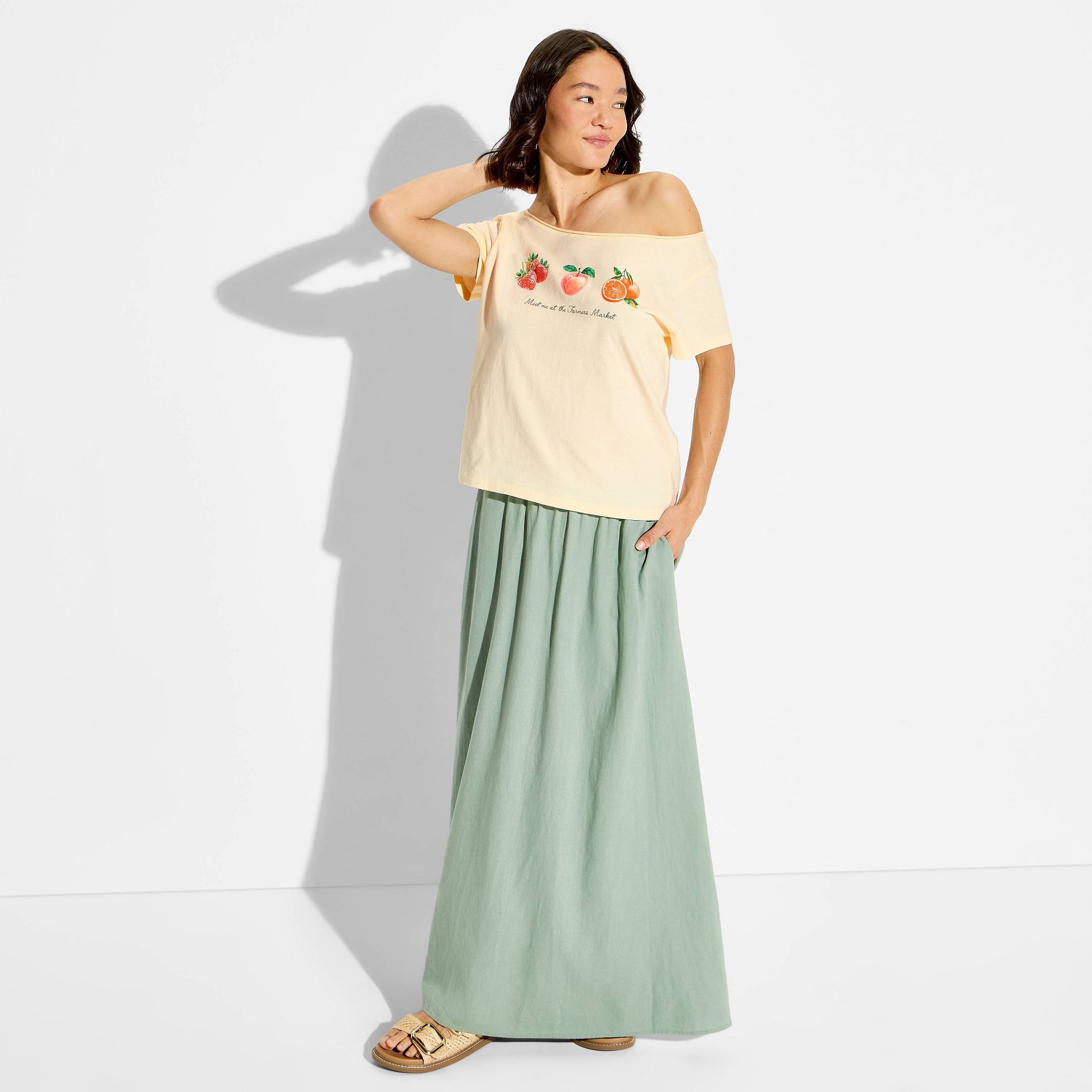 Women's Fruit Off The Shoulder Short Sleeve Graphic T-Shirt - Lemon Yellow