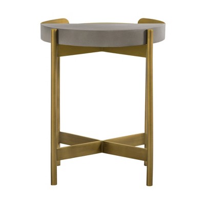Gray Concrete and Antique Brass Round End Table