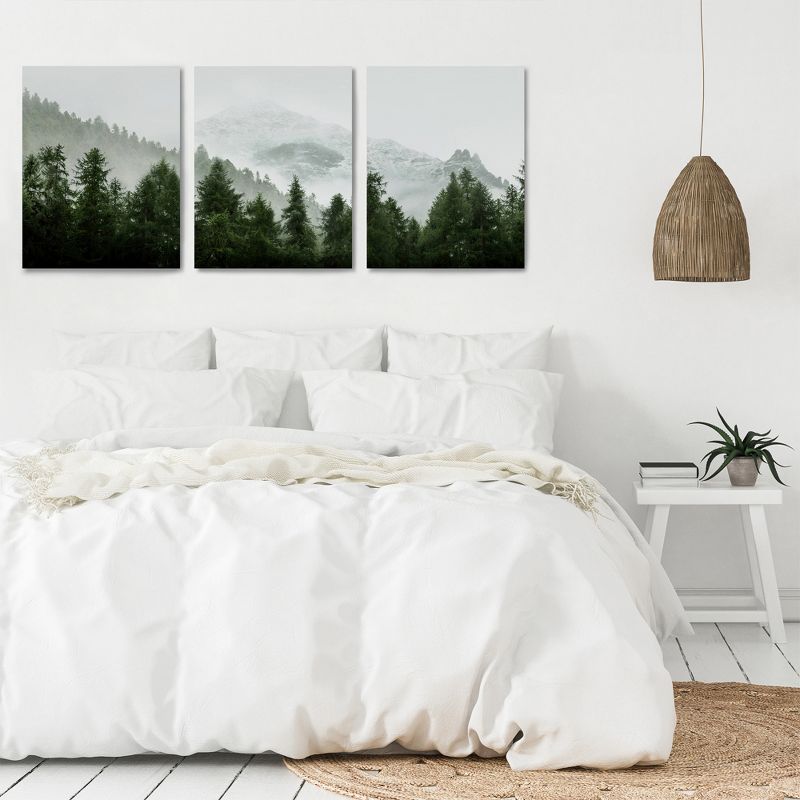 Americanflat Botanical Landscape Green Mountain Mural By Tanya Shumkina Triptych Wall Art - Set Of 3 Canvas Prints, 3 of 7