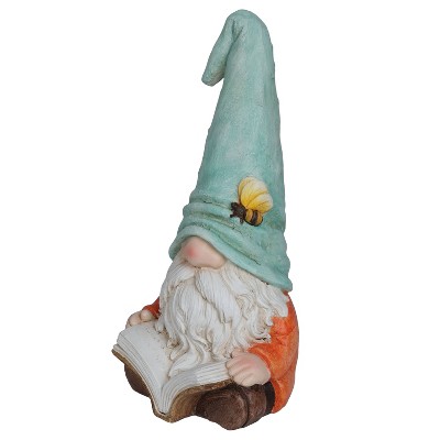 Whimsical Ceramic Gnome with Turquoise Hat Reading Book