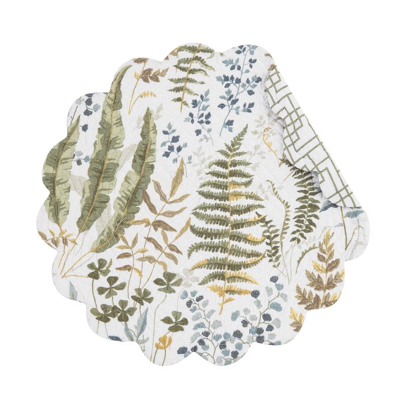 C&F Home Cecil Round Quilted Reversible Botanical Fern Placemat Set of 6, 1 of 10
