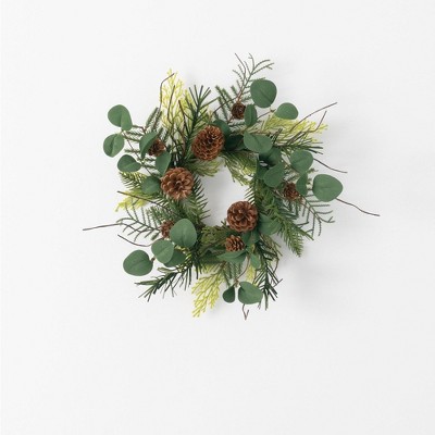 Sullivans Artificial Pine and Eucalyptus Mini Wreath 13"H Green