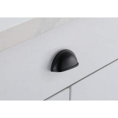Matte Black Modern Cup Pulls with Mounting Hardware, Set of 10