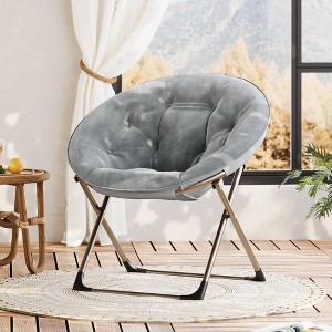 Comfy Oversized Saucer Chair for Adults ¨C Soft Faux Fur Plush Folding Moon Chair, Thick Padded Stable Metal Frame Reading Lounge Chair - 1 of 4