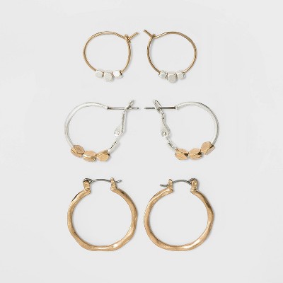 Worn Gold and Worn Silver Hoop Earring Set 3pc - Universal Thread™ Gold