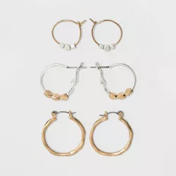 Worn Gold and Worn Silver Hoop Earring Set 3pc - Universal Thread™ Gold