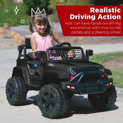 Black 12V Kids Ride-On Truck with Remote Control and LED Lights