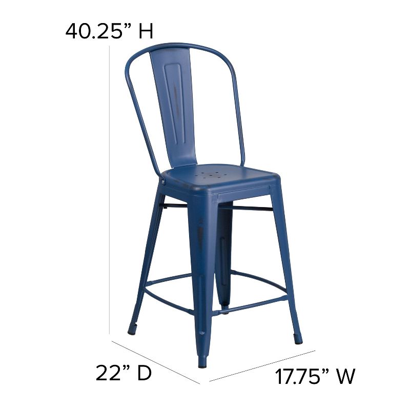 Flash Furniture Commercial Grade 24" High Distressed Metal Indoor-Outdoor Counter Height Stool with Back, 5 of 17