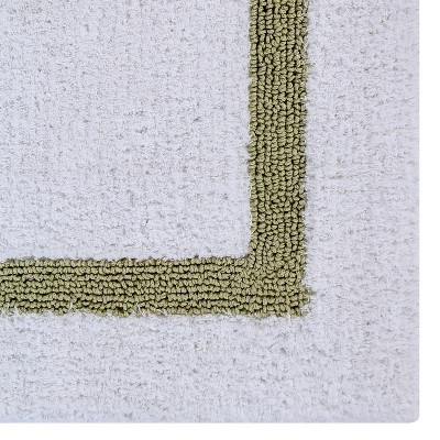White and Sage Cotton Reversible Bath Rug Set