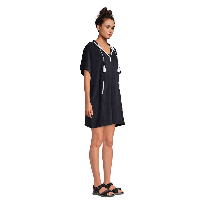 Lands' End Women's Terry V-neck Short Sleeve Hooded Swim Cover-up Dress with Pocket, 4 of 5