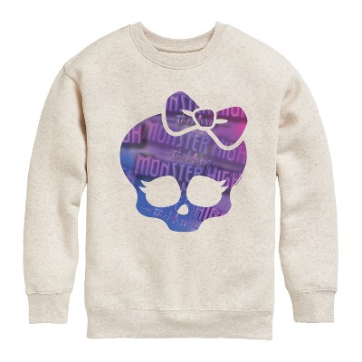 Boys' - Mattel - Monster Skull & Bow Graphic Long Sleeve Fleece Sweatshirt