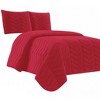 Home Mart Goods Red 3 Piece Modern Geometric Solid Soft Plush Cozy Bedspread Quilt Set - 2 of 4