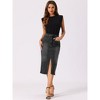 INSPIRE CHIC Women's Midi High Waist Slit Front with Pockets Jean Skirts - 4 of 4