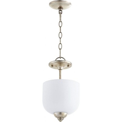 Quorum Lighting Richmond 3-Light Pendant, Aged Silver Leaf, 8W x 14H, Satin Opal Shade
