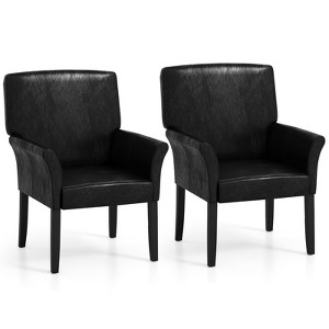 Costway 2 PCS PU Leather Guest Chairs Reception Side Arm Chairs Rubber Wood Legs - 1 of 4