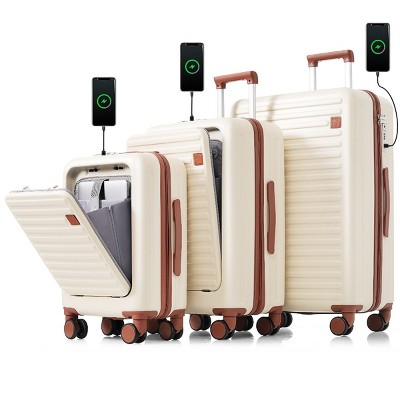 3 Piece Luggage Set with USB Port and Front Opening for Easy Travel, 20/24/28 Inch Spinner Suitcases - Cuddlewood