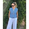 Womens Sweater Vest Chunky Knit Cardigan Front Button Sweater Tank Tops Cropped Sweater Vest with Pocekt - 2 of 4