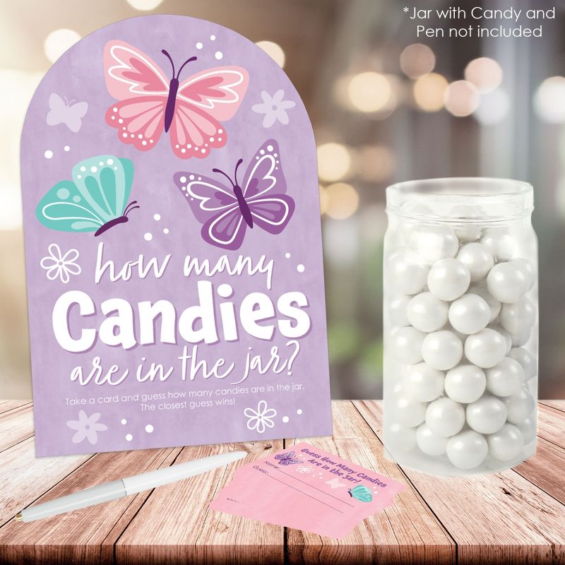 Big Dot of Happiness Beautiful Butterfly - How Many Candies Floral Baby Shower or Birthday Party Game - 1 Stand and 40 Cards - Candy Guessing Game, 5 of 9
