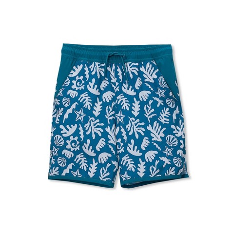Lands' End Kids Chlorine Resistant Stretch Hydroliner Sport Swim Trunks - X-Large - Sea Life/Teal