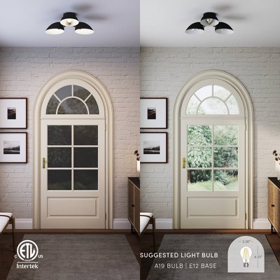 Argo Black and Brass 3-Light Semi Flush Mount Ceiling Fixture