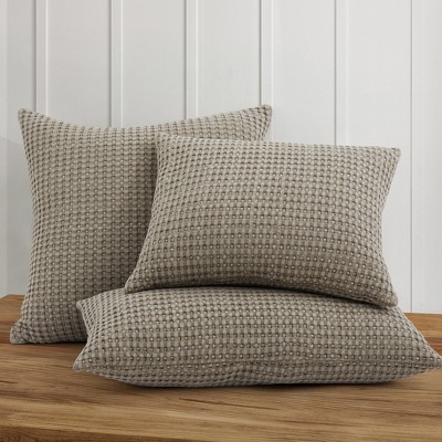 Taupe Waffle Textured Cotton Lumbar Pillow 12x24