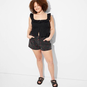 Women's Curvy Mid-Rise Cut-Off Denim Shorts - Wild Fable™ Black - 1 of 3