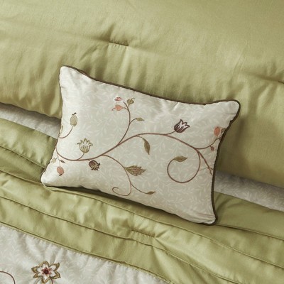 California King Green and Brown 7-Piece Embroidered Comforter Set