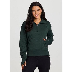 RBX Active Women's Regular Length Adjustable Mock Neck Quarter Zip Pullover Cotton Blend Fleece Sweatshirt with Zipper Pockets - 1 of 4