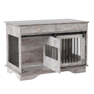 47 inch Dog Crate Furniture End Table w/Barn Door - Triple Access Wooden Kennel, 2 Storage Drawers & Removable Divider - 1 of 4