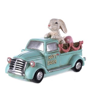 Rabbit in Car Figurine 9.5" Resin – Blue Easter Bunny Spring Table Decor by Melrose - 1 of 3