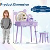 Bear-Shaped Kids Vanity Set with Lights, Wooden Makeup Desk & Stool, Princess Toddler Play Vanity Table for Bedroom, Perfect for Little Girls - 2 of 4