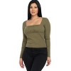 Slickblue Women's Shirred Square Neck, Stretch Ribbed Knit, Long Sleeve Top, Versatile Look, Rust, S - 2 of 4