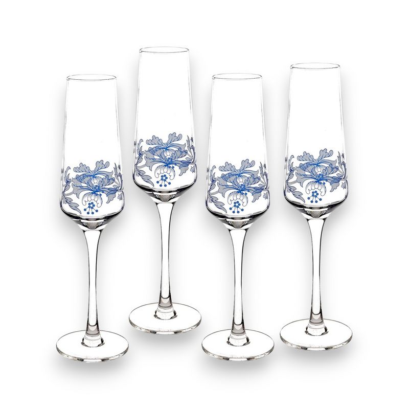 Spode Blue Italian Glassware 8 oz Champagne Flutes, Set of 4 - Blue/White, 2 of 6